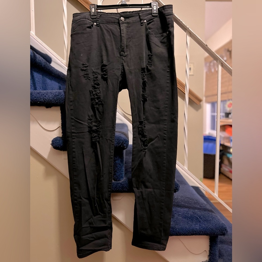 Plus Size 22 Black Ripped Jeans